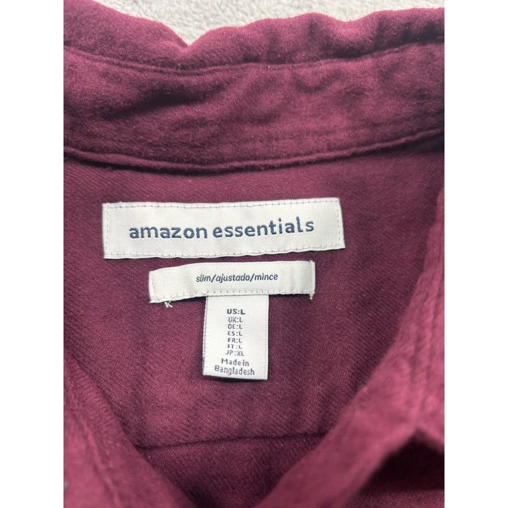 Amazon Essentials Mens Slim Fit‎ Flannel Shirt Burgundy MAE25002FL18 Large NWT